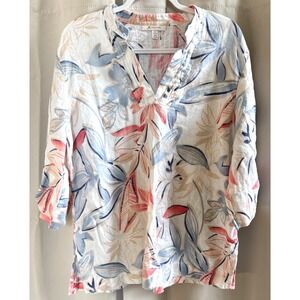 JM Collection Womens Top Tropical Floral Linen V Neck Size 1X Beachy Boho 19208x